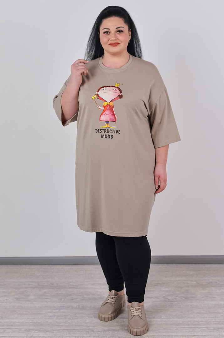 Туніка довга з оригінальним мультяшним принтом великих розмірів