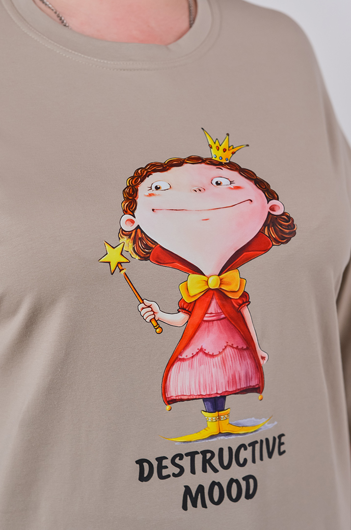 Туніка довга з оригінальним мультяшним принтом великих розмірів