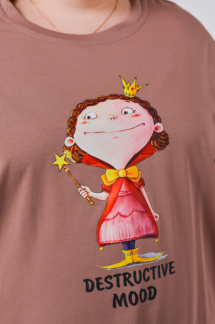 Туніка довга з оригінальним мультяшним принтом великих розмірів