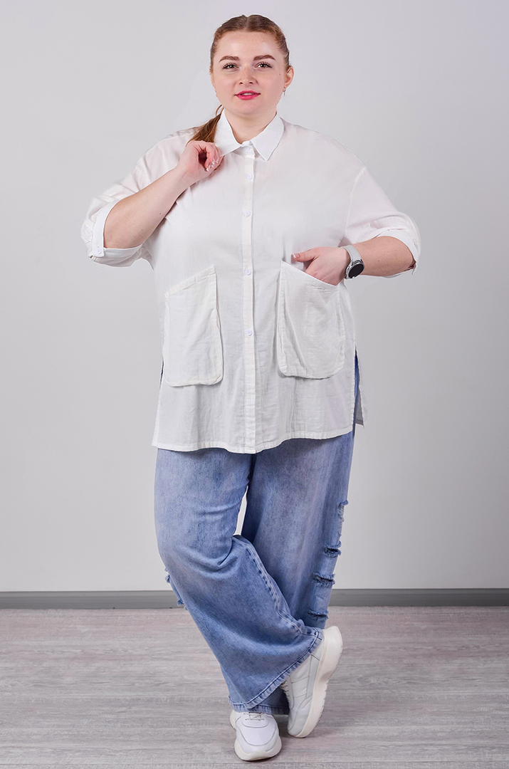Туніка пряма на ґудзиках та з накладними кишенями великих розмірів