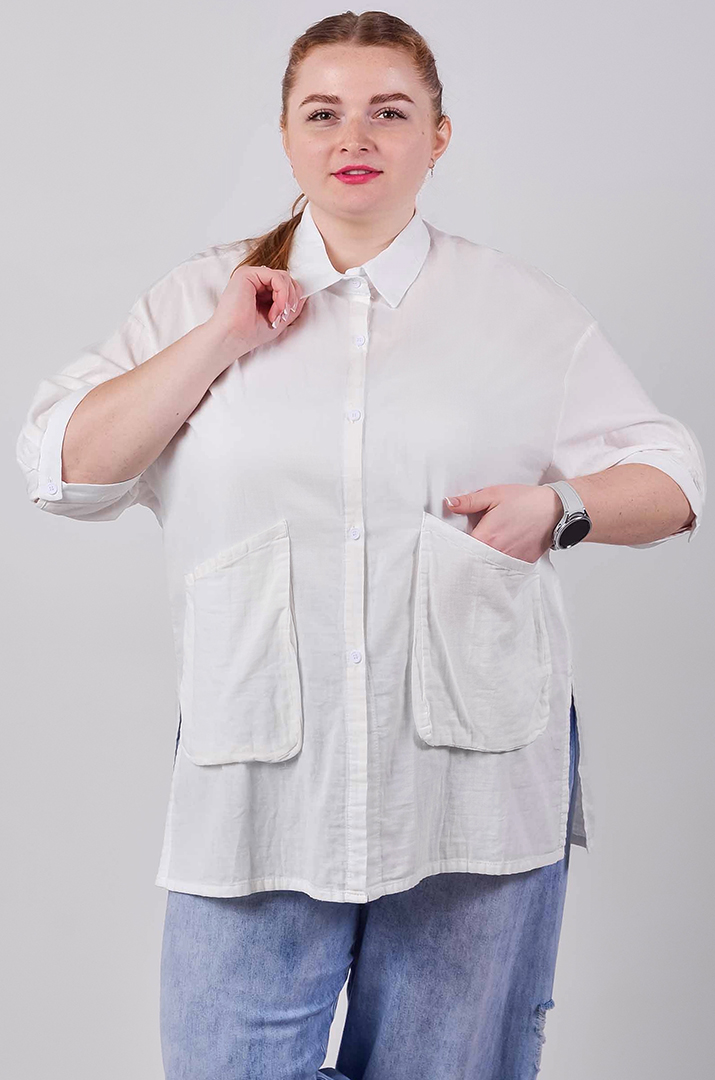 Туніка пряма на ґудзиках та з накладними кишенями великих розмірів