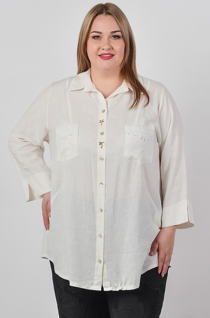 Туніка в молочному відтінку з мереживними акцентами великих розмірів