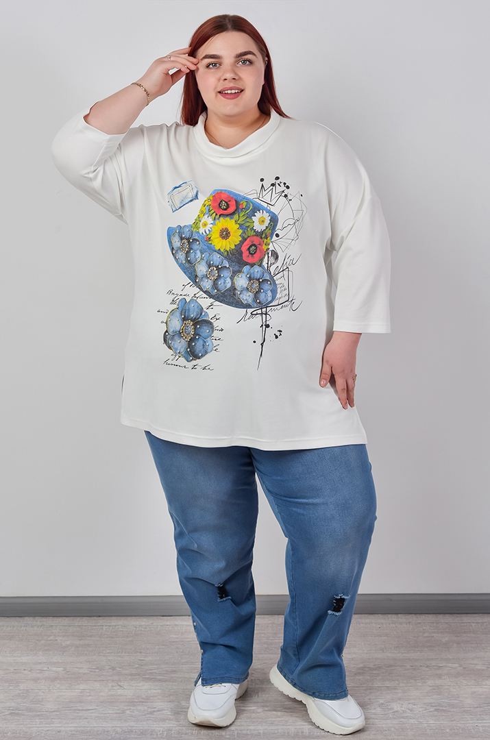 Туніка трикотажна з виразним анімаційним мотивом великих розмірів