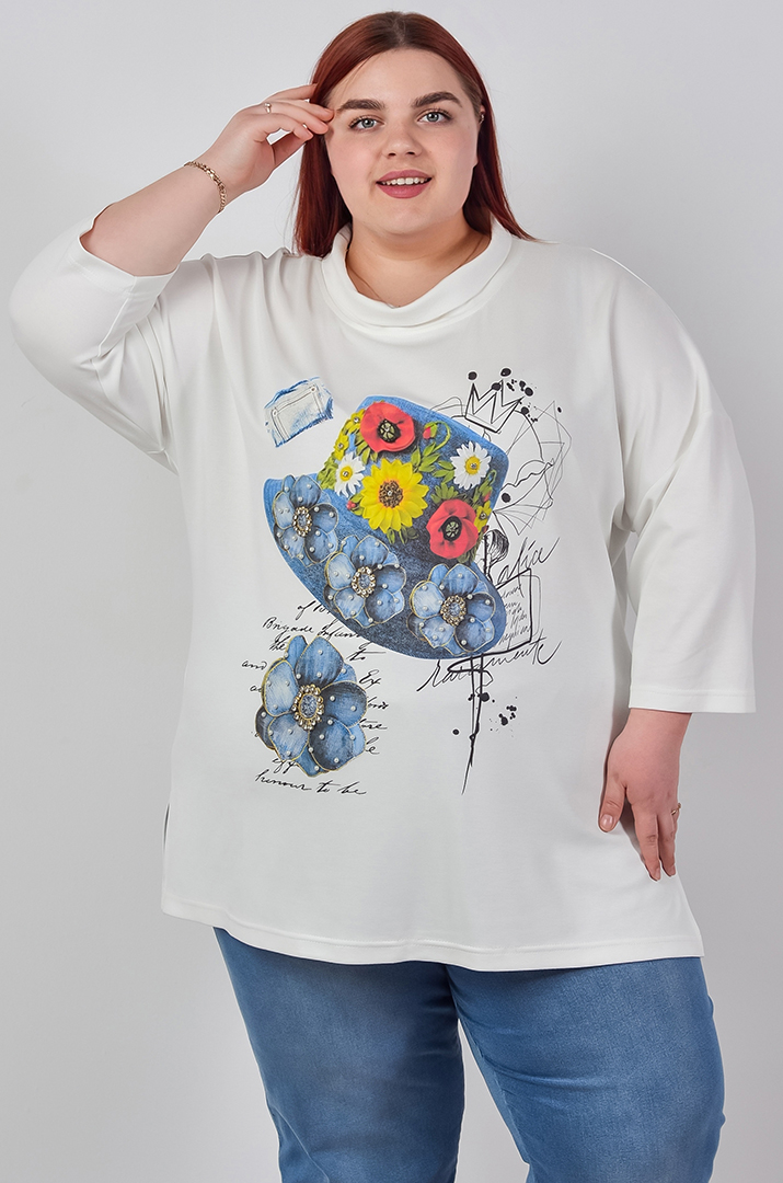 Туніка трикотажна з виразним анімаційним мотивом великих розмірів