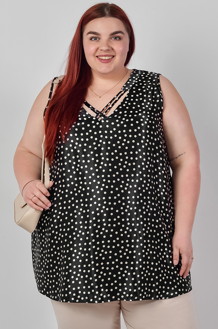 Туніка-майка з контрастним принтом і виразним верхом великих розмірів