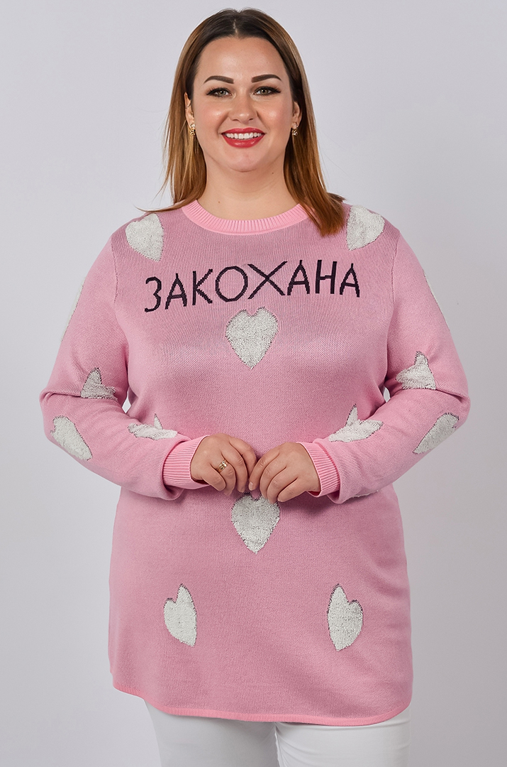 Туніка з фактурними серцями та контрастним написом великих розмірів