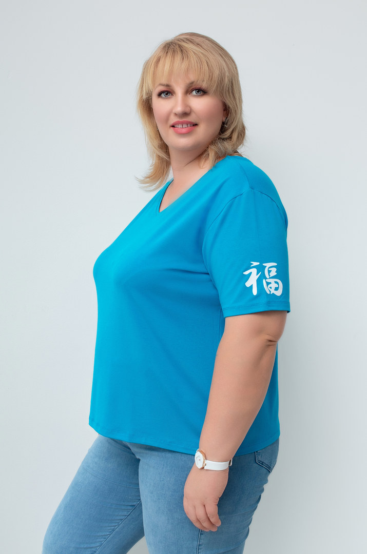 Футболка трикотажна з принтом на рукаві супер батал