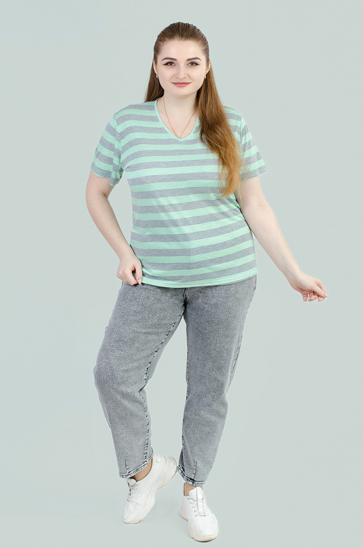 Трикотажная футболка в горизонтальную полоску супер батал