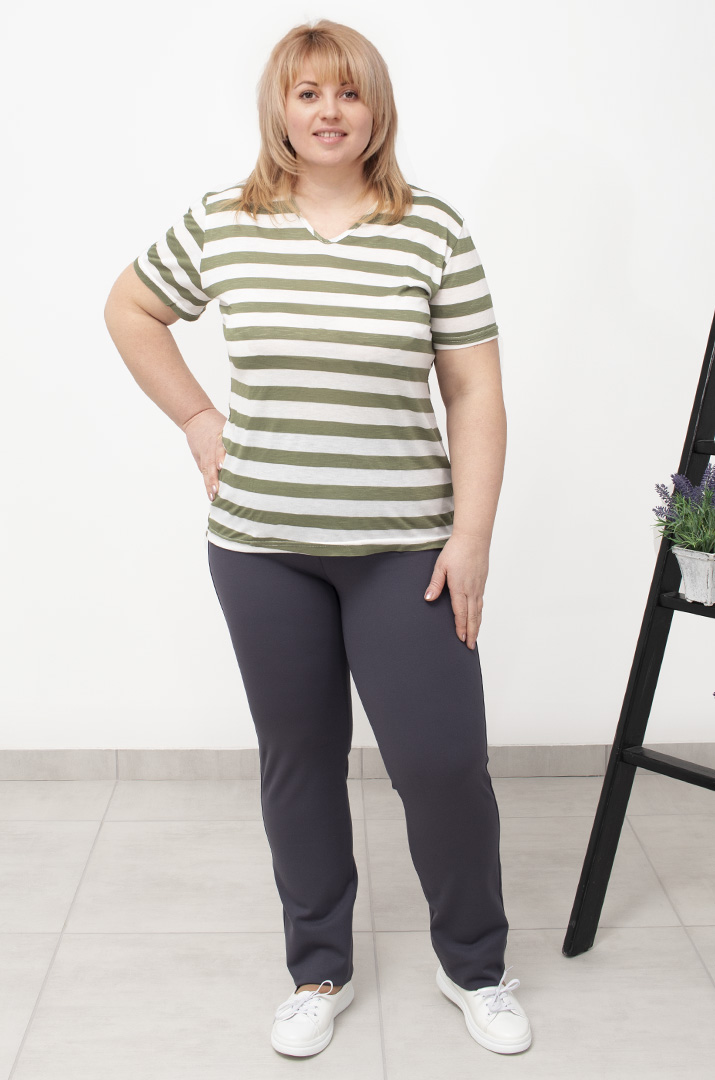 Трикотажная футболка в горизонтальную полоску супер батал