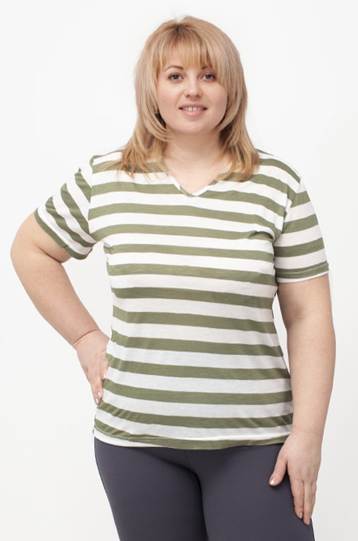 Трикотажная футболка в горизонтальную полоску супер батал