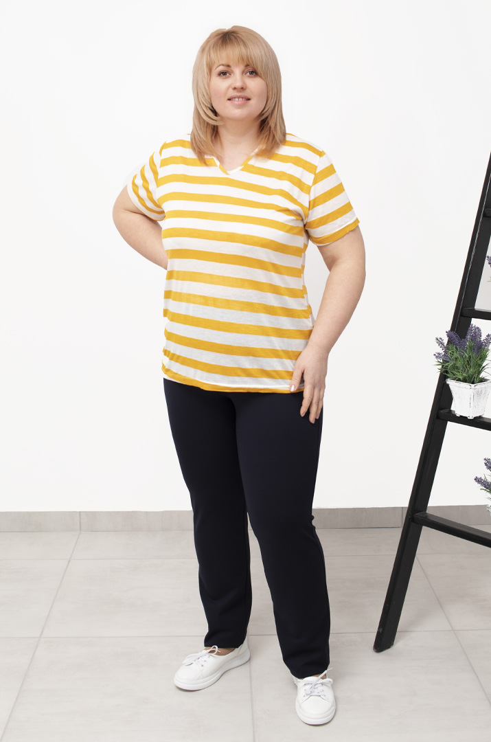 Трикотажная футболка в горизонтальную полоску супер батал