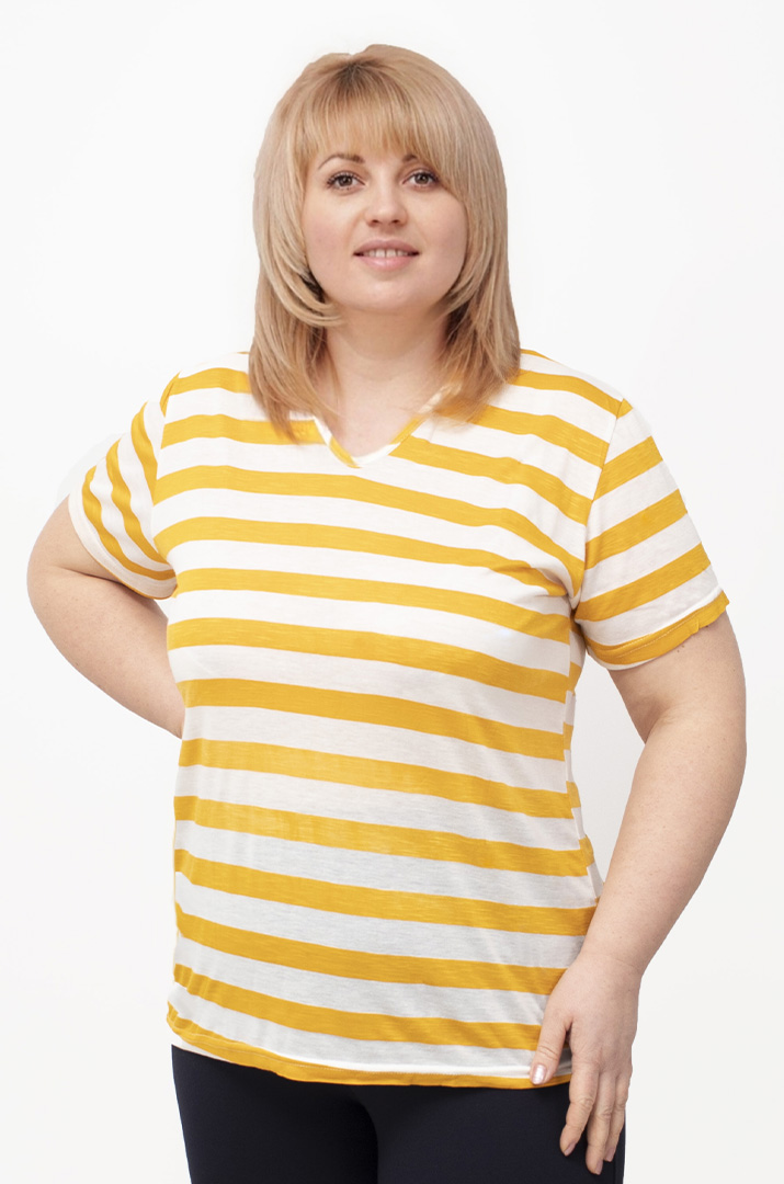 Трикотажная футболка в горизонтальную полоску супер батал