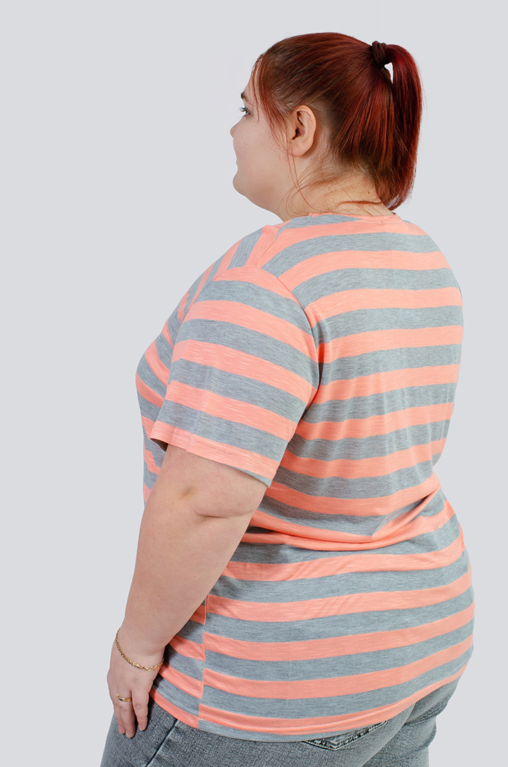 Трикотажная футболка в горизонтальную полоску супер батал