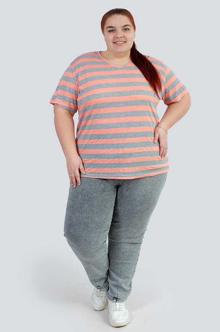 Трикотажная футболка в горизонтальную полоску супер батал