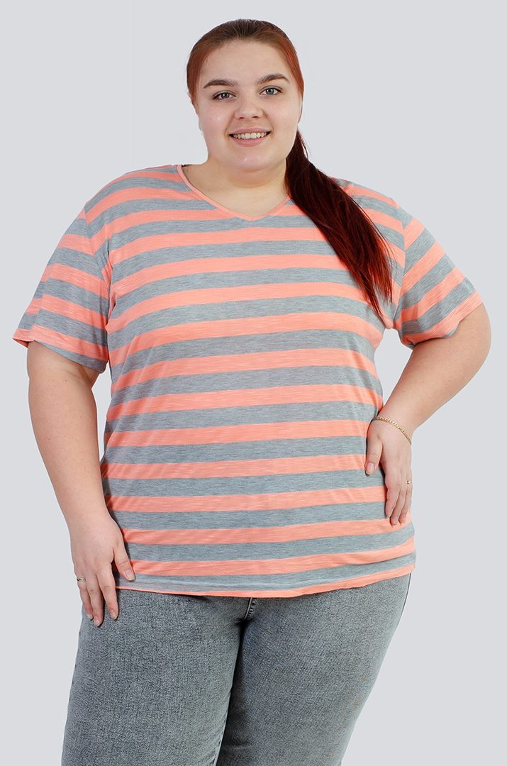 Трикотажная футболка в горизонтальную полоску супер батал