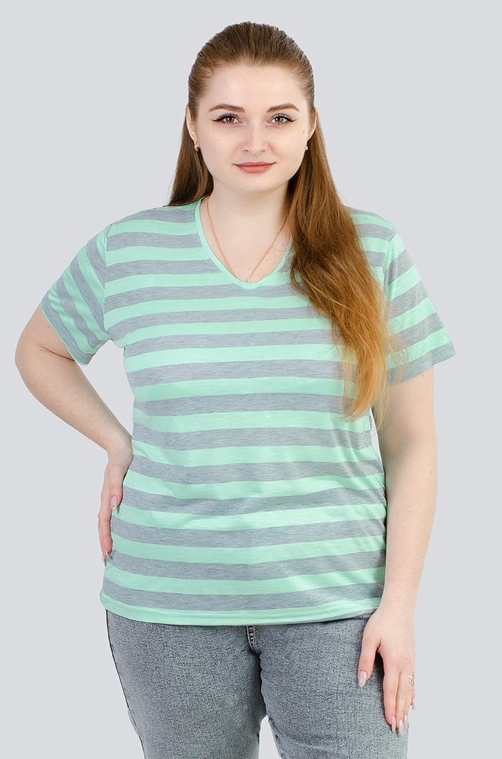 Трикотажная футболка в горизонтальную полоску супер батал