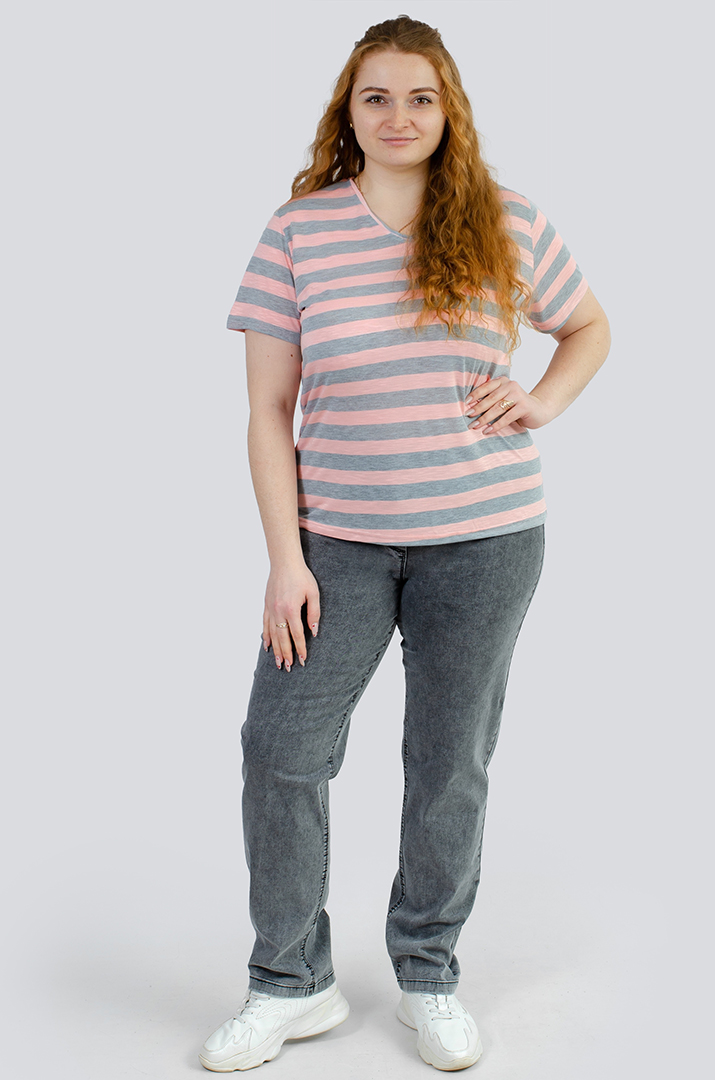 Трикотажная футболка в горизонтальную полоску супер батал