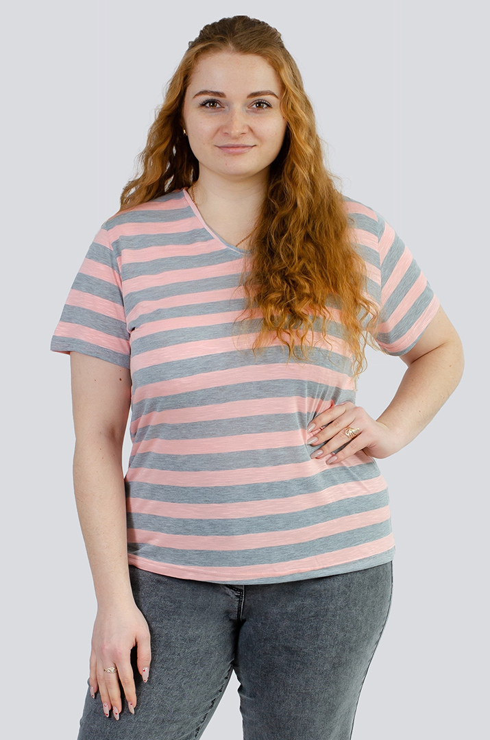 Трикотажная футболка в горизонтальную полоску супер батал