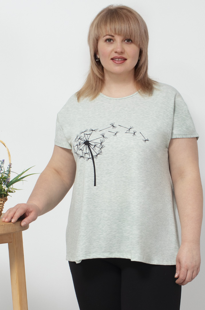 Футболка з принтом кульбабка супер батал