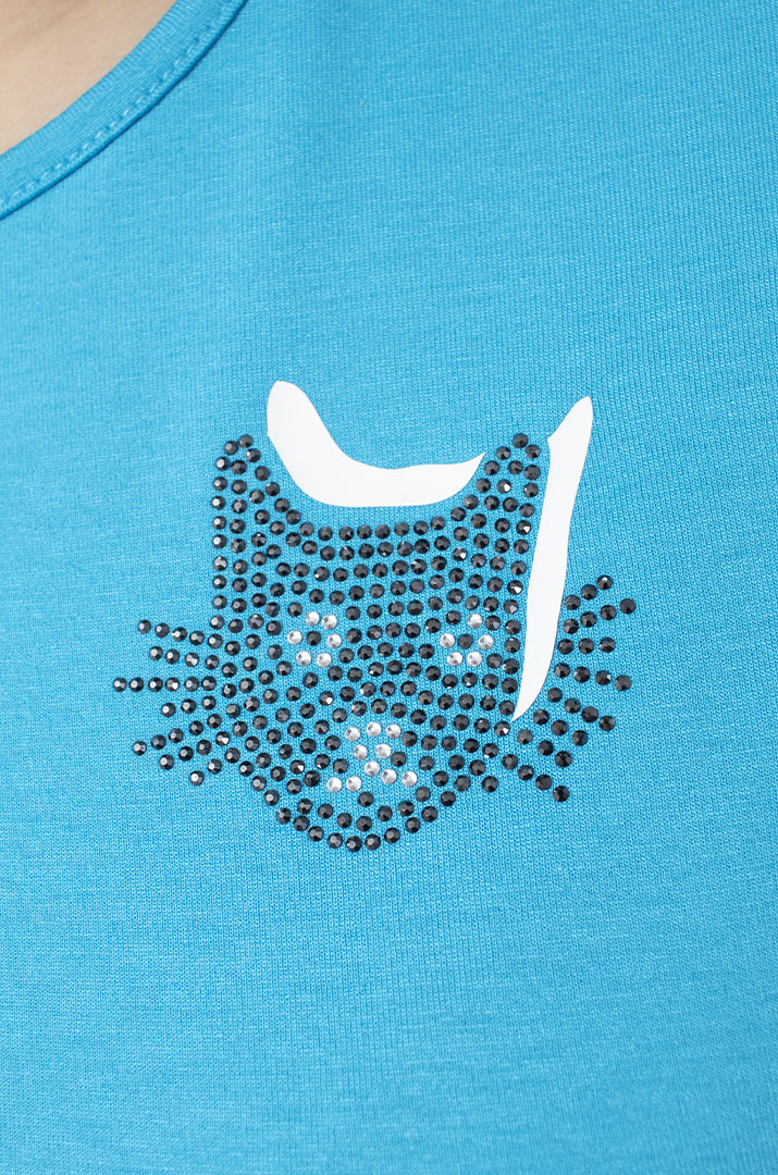 Футболка со шнуровкой и котиками из стразов батал