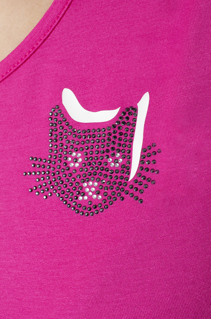 Футболка со шнуровкой и котиками из стразов батал