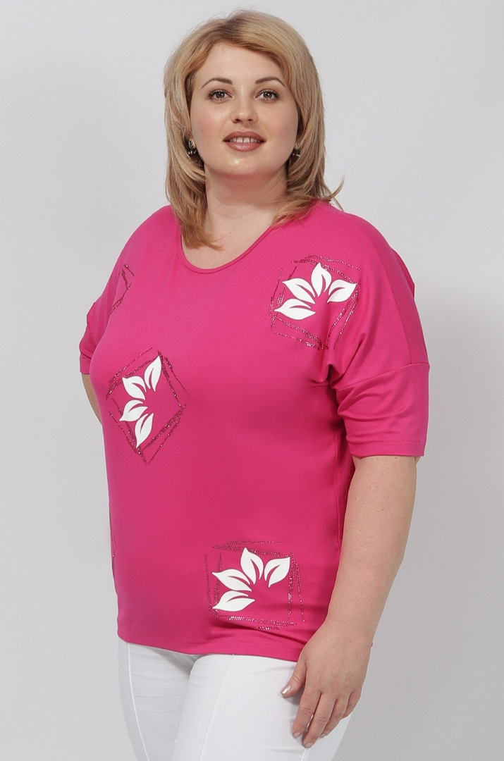 Футболка з принтом квіти та блискітками батал