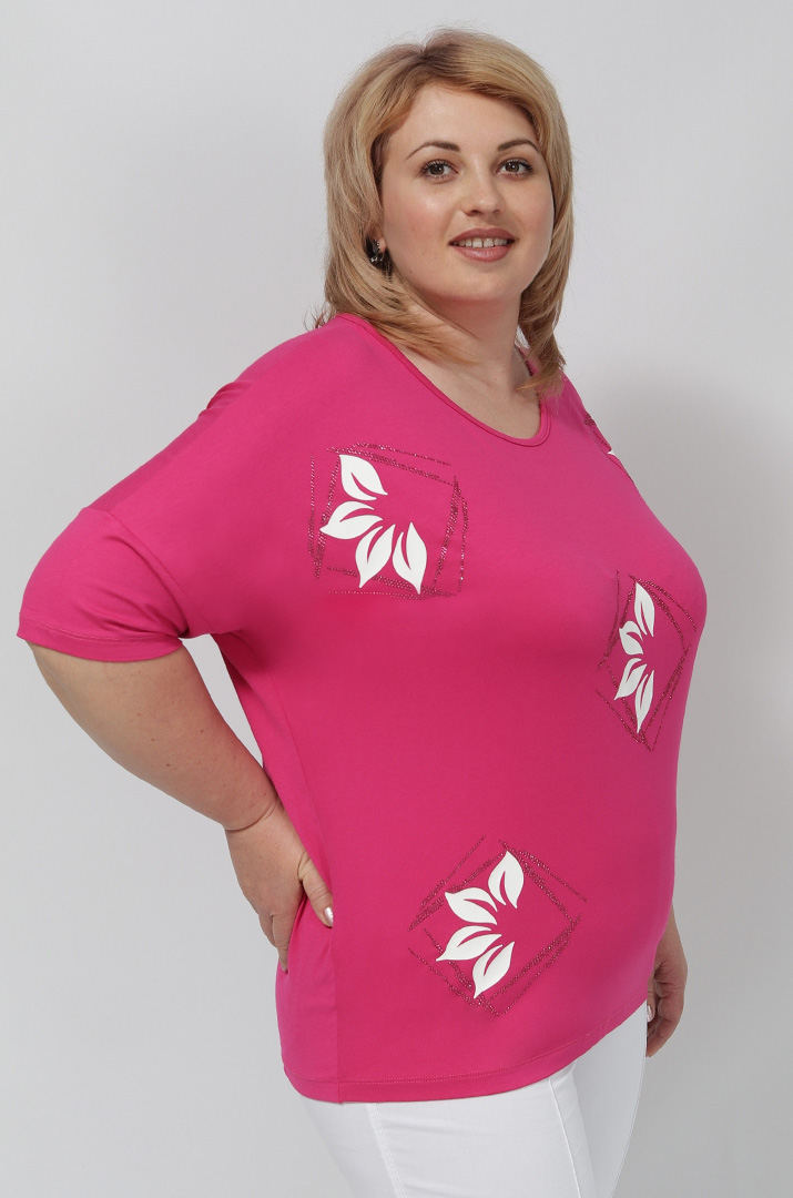 Футболка з принтом квіти та блискітками батал