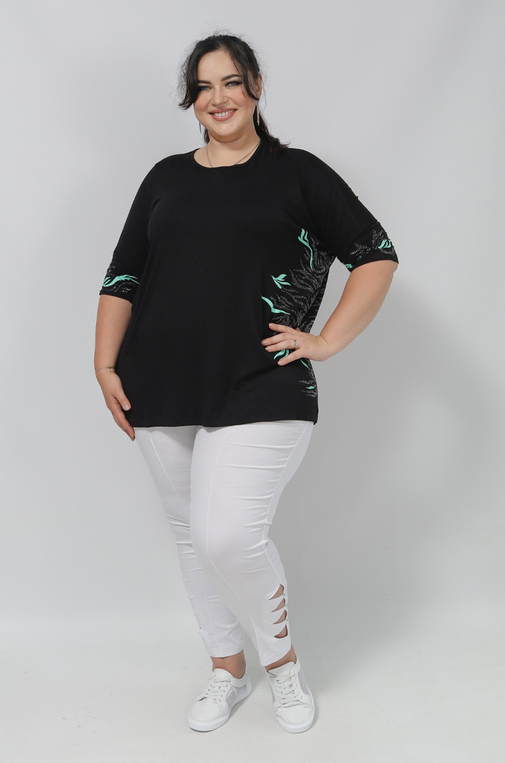 Футболка в принт і блискітки з боків супер батал