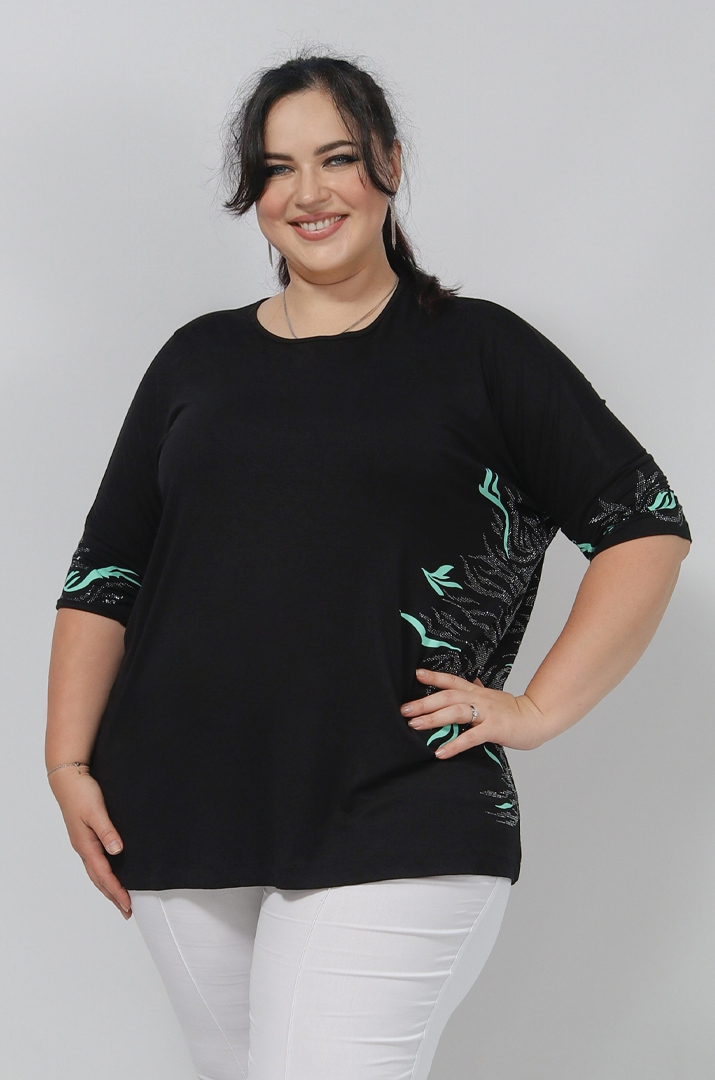 Футболка в принт і блискітки з боків супер батал