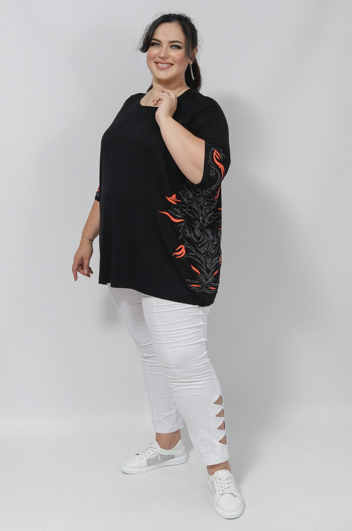 Футболка в принт і блискітки з боків супер батал