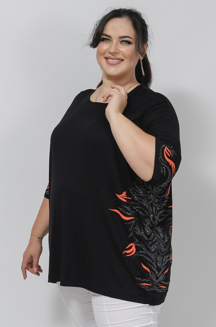 Футболка в принт і блискітки з боків супер батал