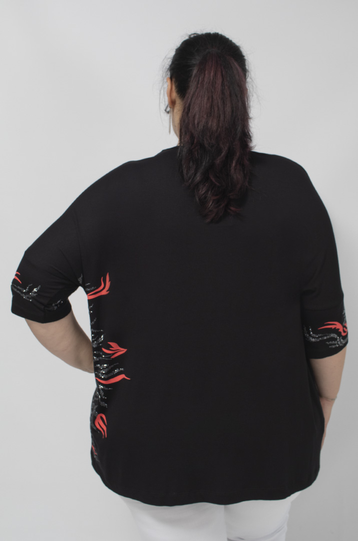 Футболка в принт і блискітки з боків супер батал