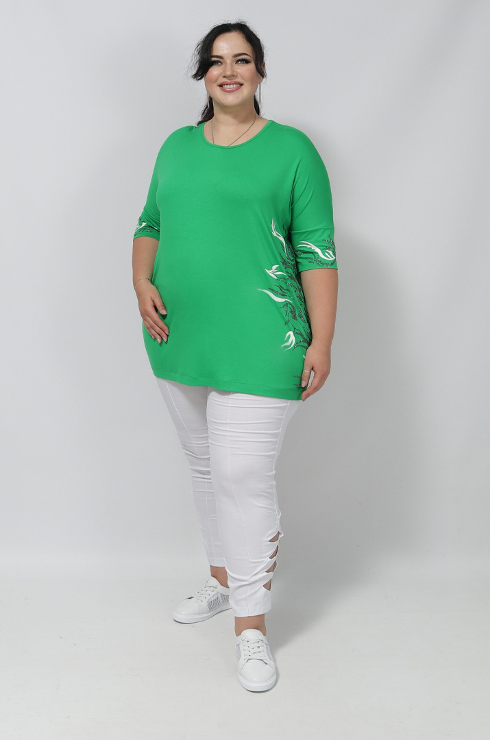 Футболка в принт і блискітки з боків супер батал