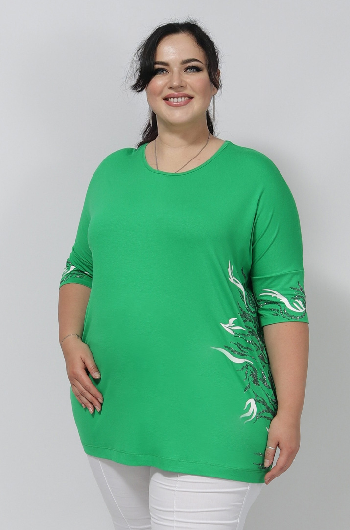 Футболка в принт і блискітки з боків супер батал