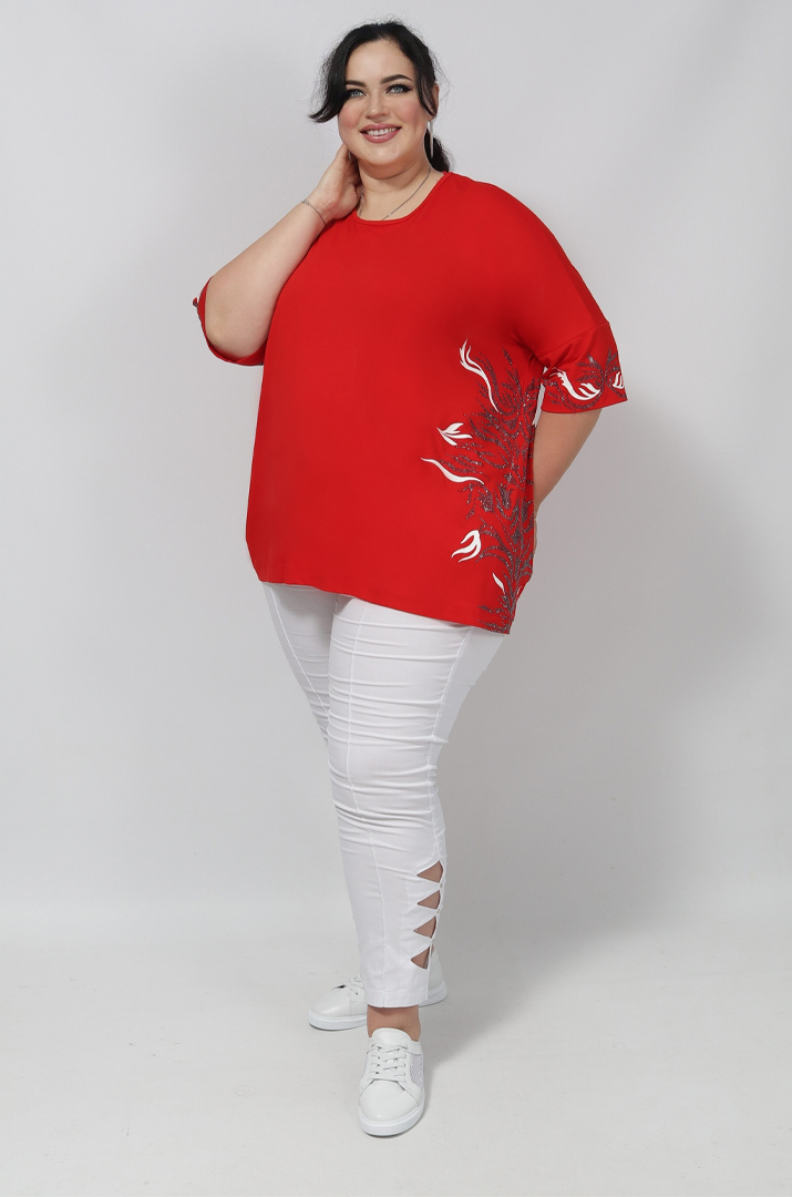 Футболка в принт і блискітки з боків супер батал