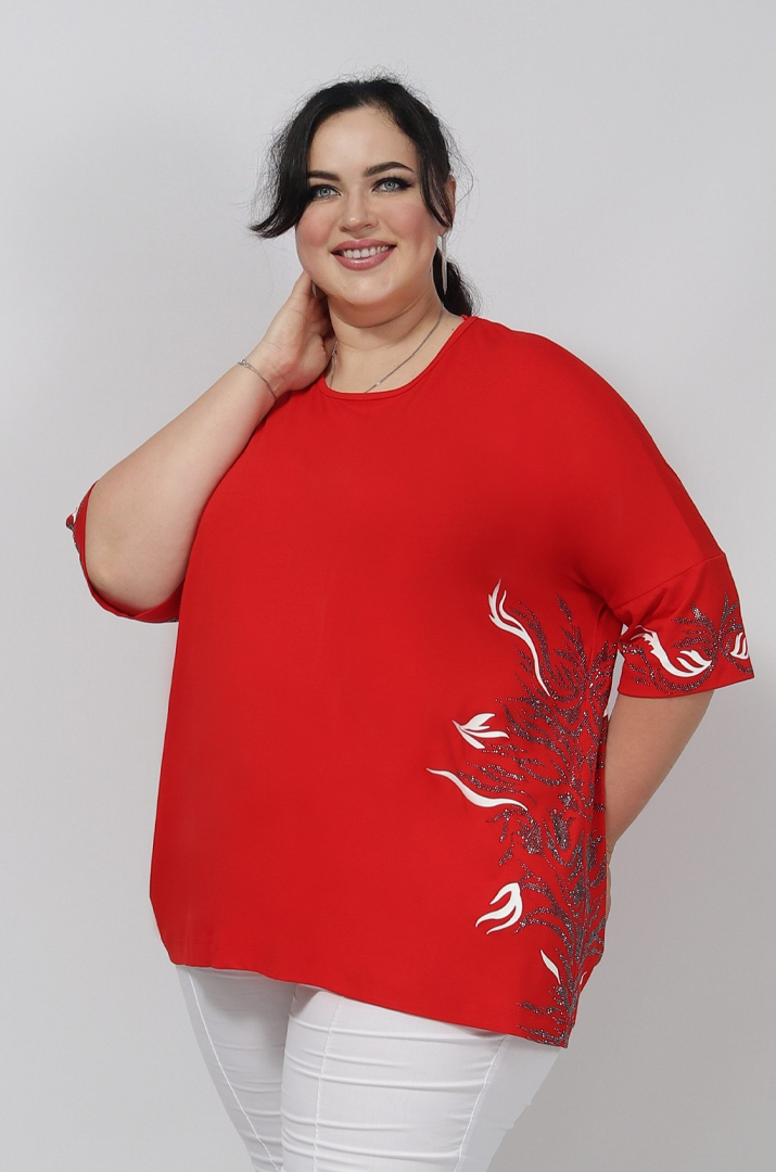 Футболка в принт і блискітки з боків супер батал