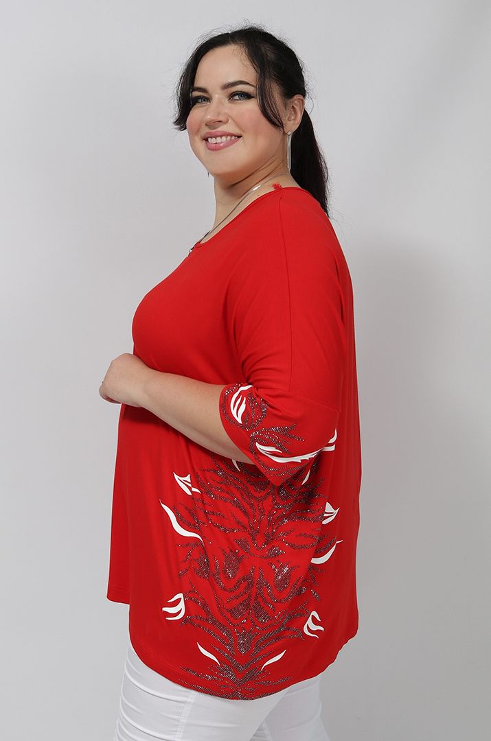 Футболка в принт і блискітки з боків супер батал