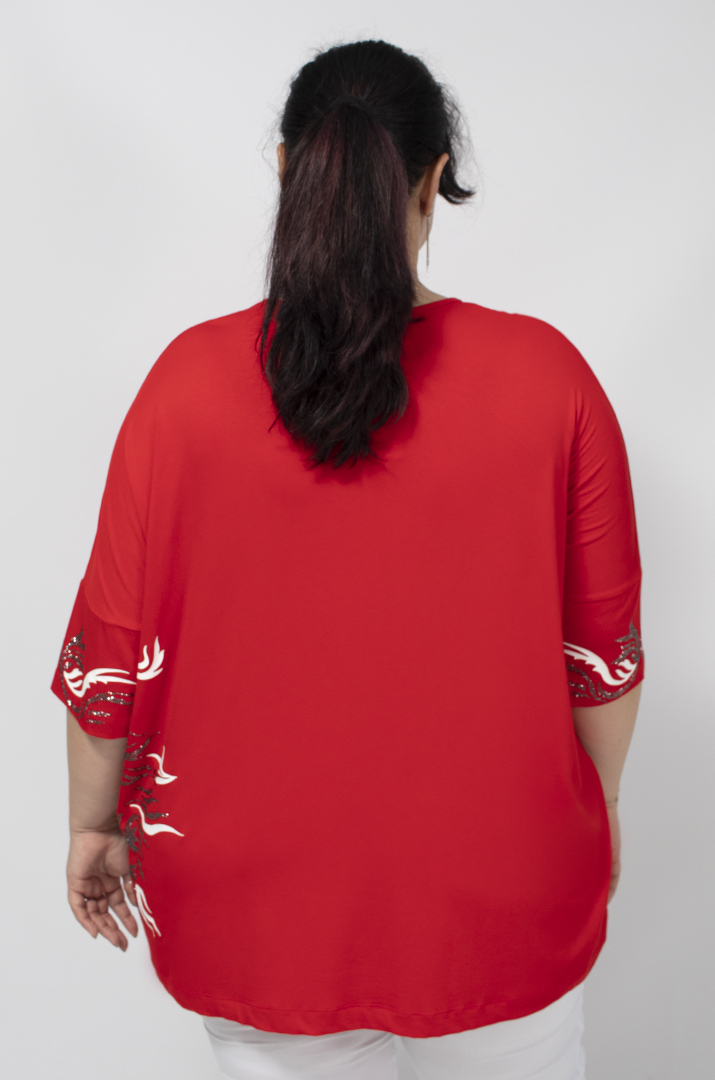 Футболка в принт і блискітки з боків супер батал