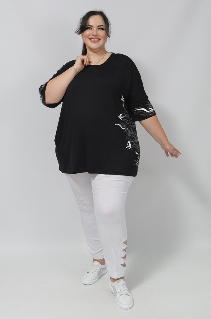 Футболка в принт і блискітки з боків супер батал