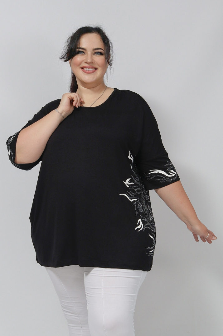 Футболка в принт і блискітки з боків супер батал