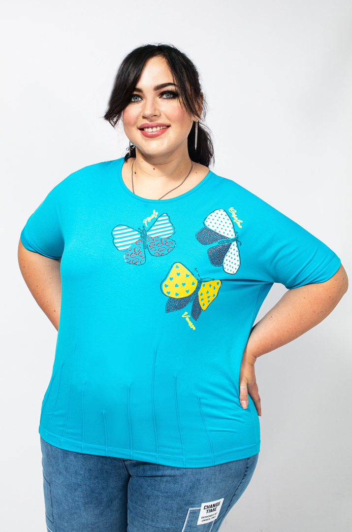 Футболка трикотажна з метеликами батал