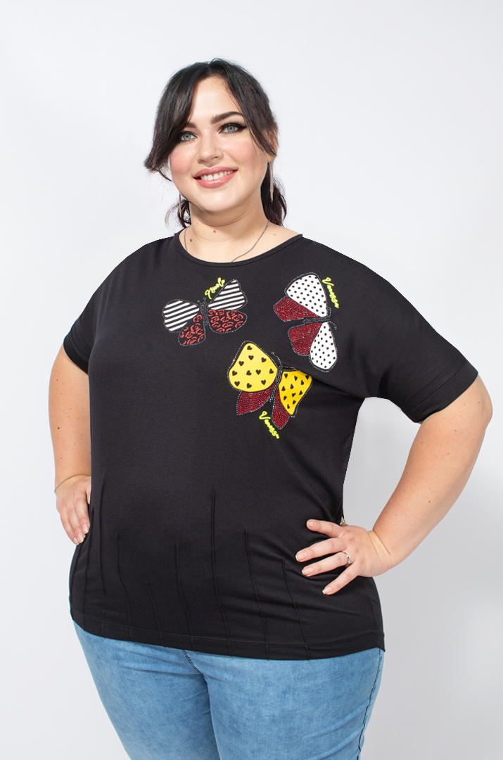 Футболка трикотажна з метеликами батал