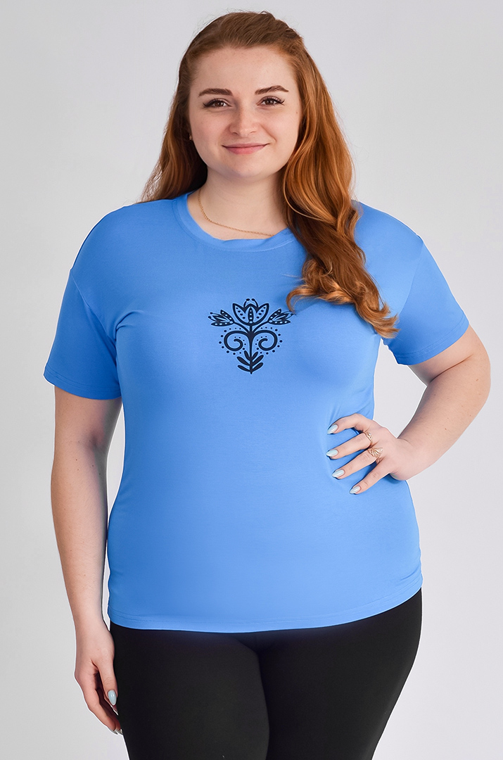 Футболка довга з невеликим принтом великих розмірів