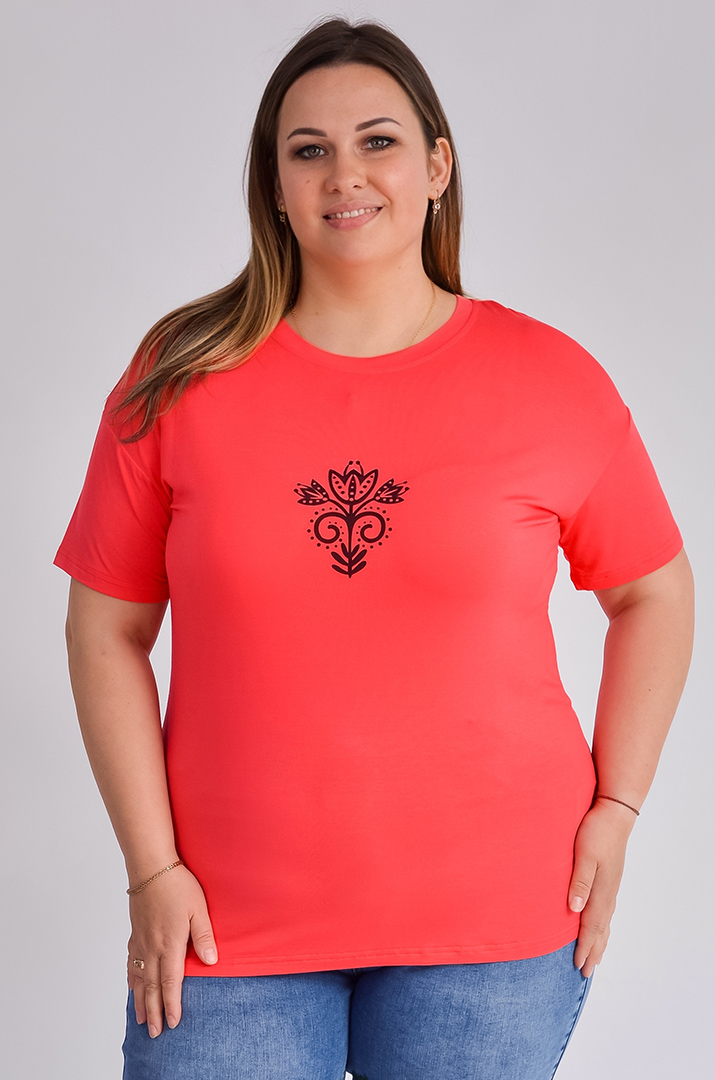 Футболка довга з невеликим принтом великих розмірів