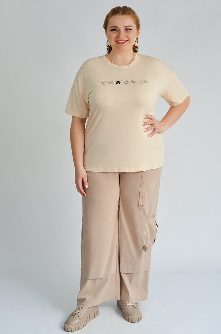 Футболка коротка з принтом день і ніч великих розмірів