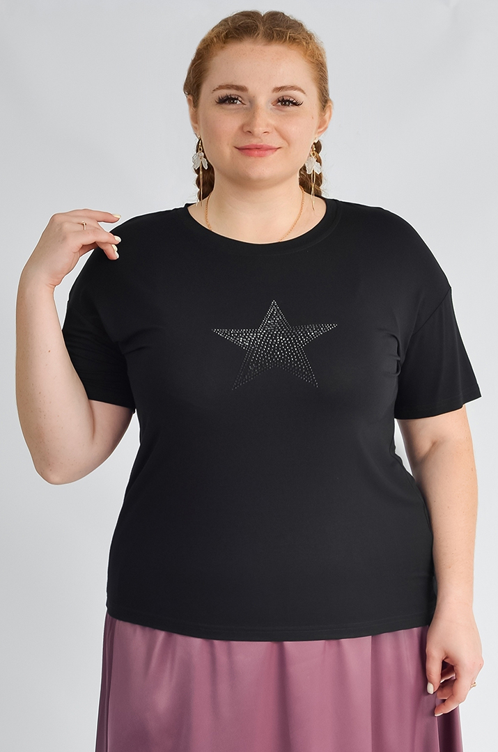 Футболка коротка з декором у формі зірки зі стразів великих розмірів