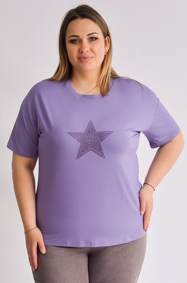 Футболка коротка з декором у формі зірки зі стразів великих розмірів