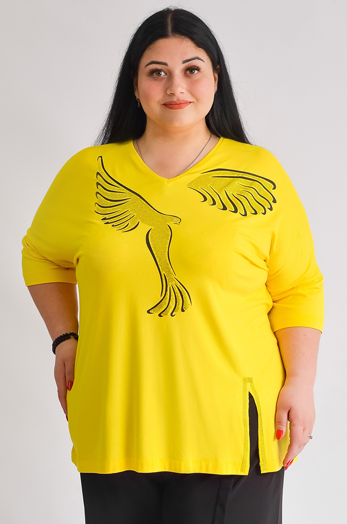 Футболка довга з птахами великих розмірів
