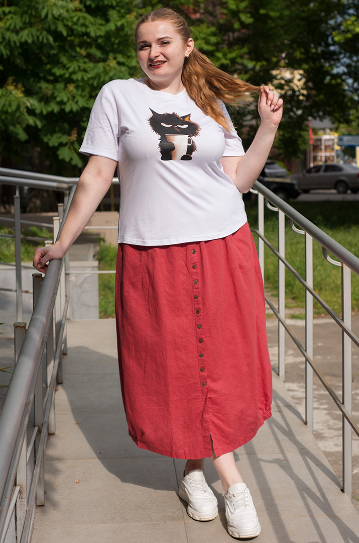 Футболка біла з котиком великих розмірів