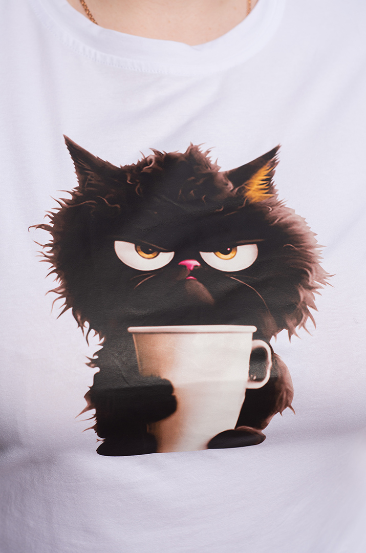 Футболка біла з котиком великих розмірів